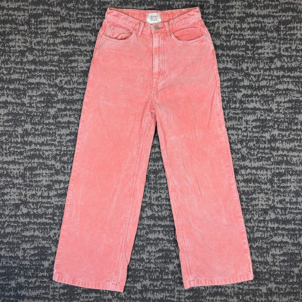 BDG High &‎ Wide Corduroy Pants Coral Pink High Waisted Wide Leg Size 28